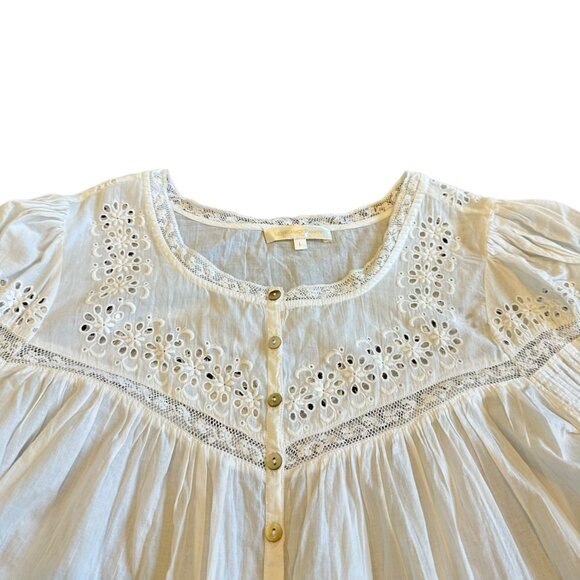 LoveShackFancy Badyn Blouse Shirt Button-Down Long Sleeve Boho White Size Large - Picture 3 of 15